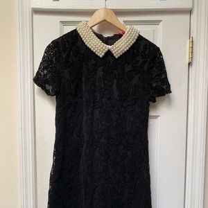 Betsy Johnston lace pearl black dress 6
